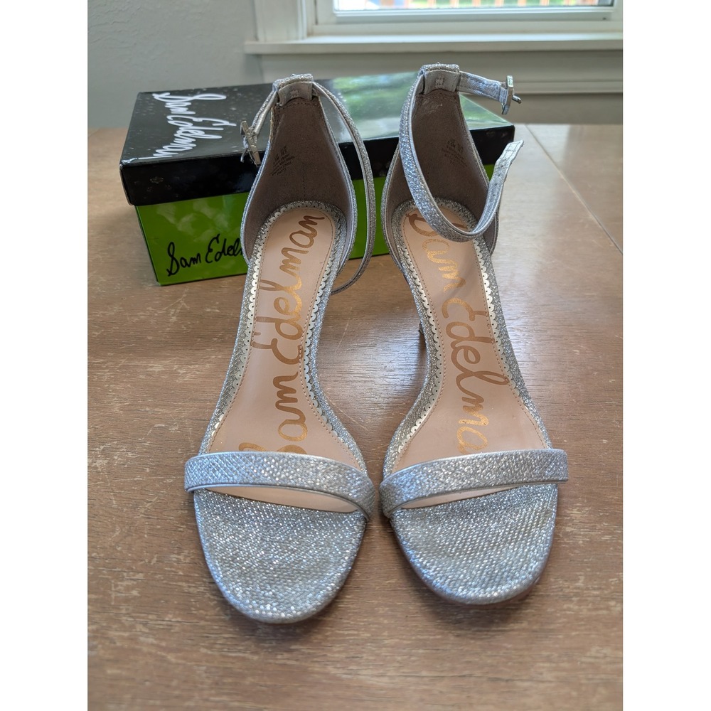 Sam Edelman Patti Silver Mesh Stiletto‎ Ankle Strap Sandals Heels Womens 8.5 M - Picture 2 of 8